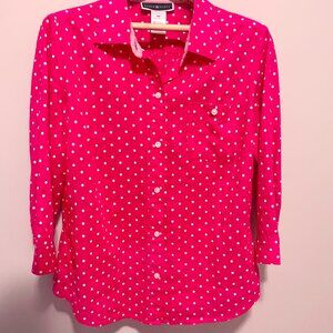 Karen Scott button polka dot collared blouse